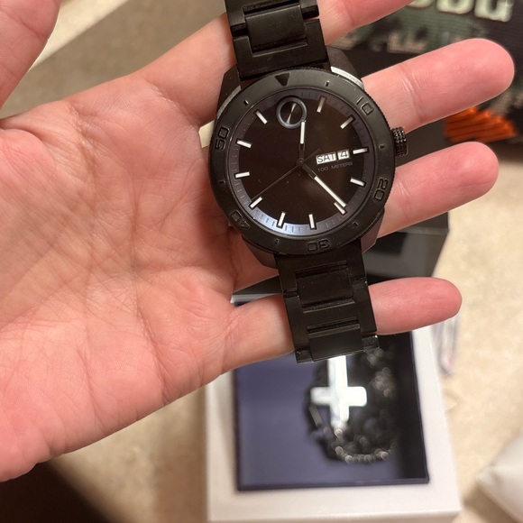 Movado Black and Silver Watch